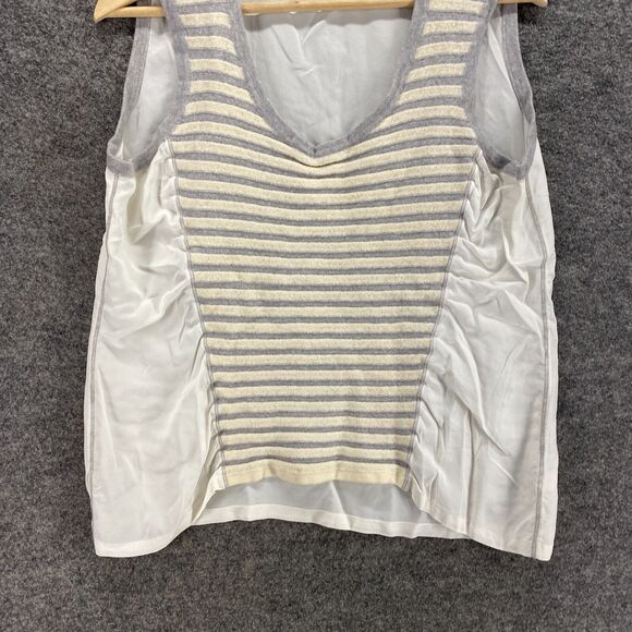 St. John Tank Women L Large White Striped Silk Sleeveless Round Neck Sheer - Picture 4 of 9